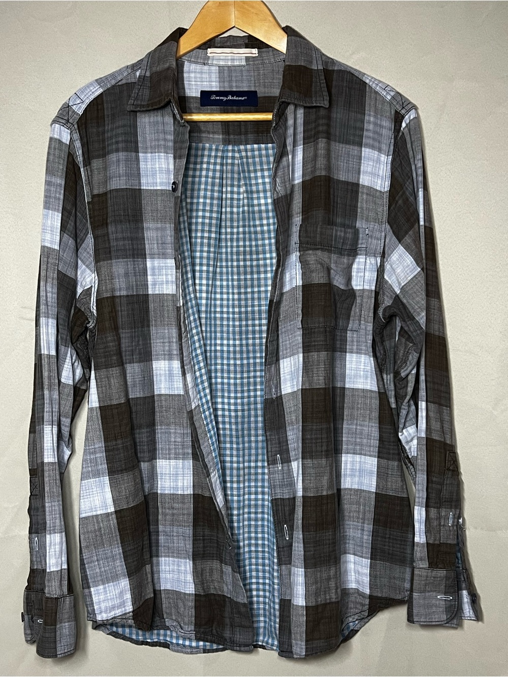 Tommy Bahama Gray Plaid Long-Sleeve Button-Down Shirt